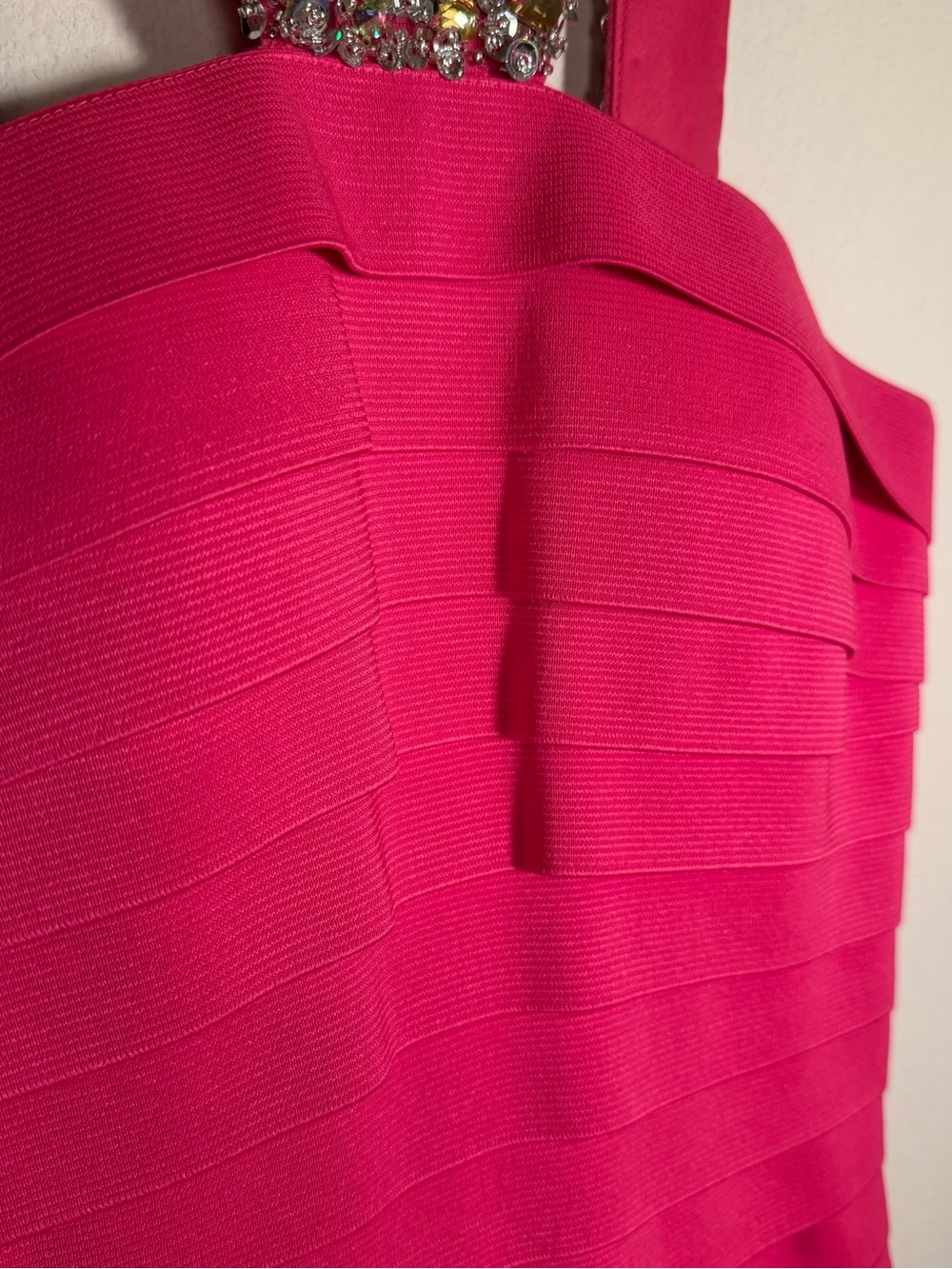 Sherri Hill Hot Pink Bandage Dress, Rhinestone Straps, Cocktail Homecoming Party - Picture 5 of 10